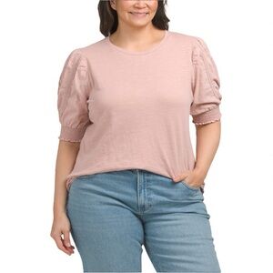 NWT Design History Mauve Crochet Sleeve Cotton Top 3X